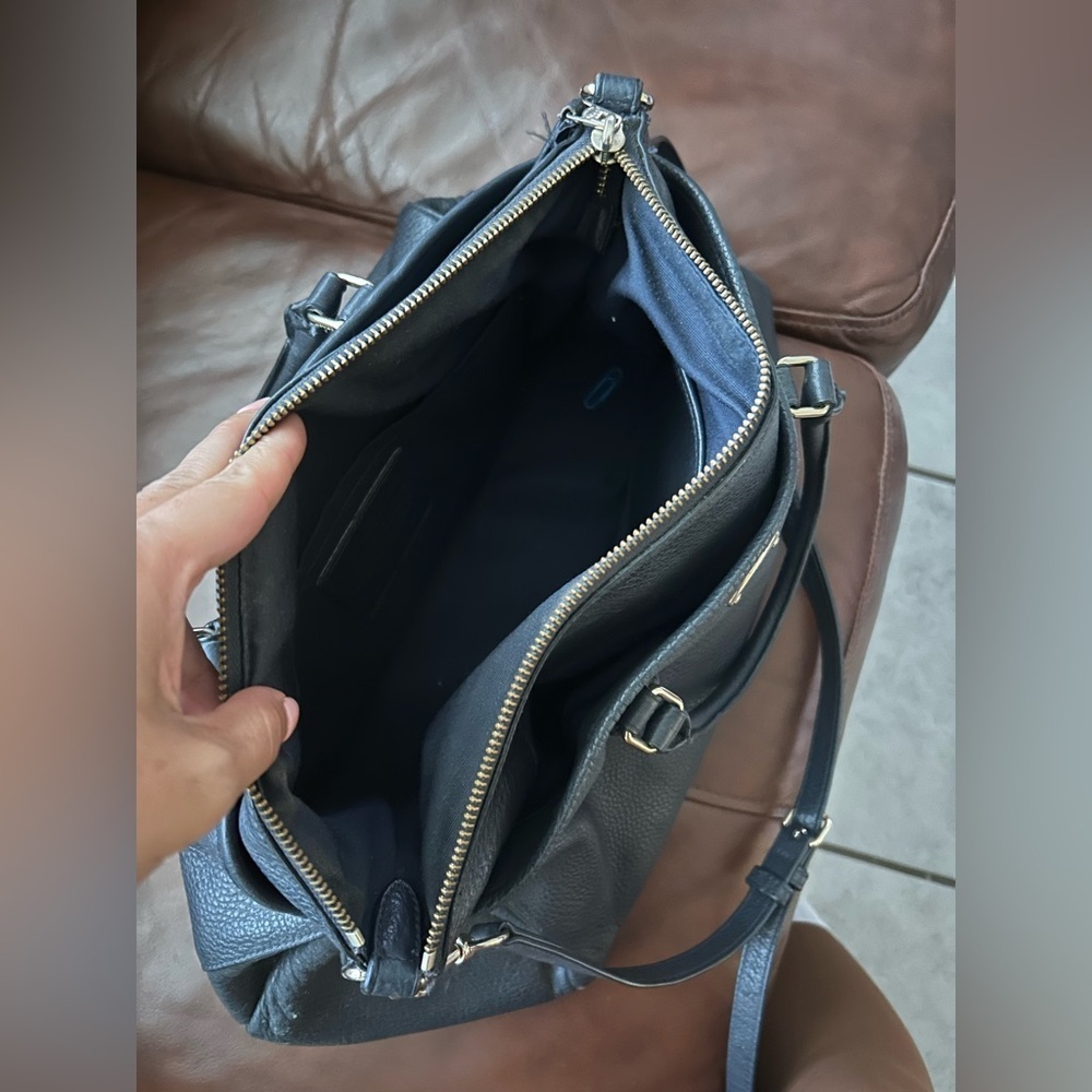 Coach Black Pebbled Leather double strap Satchel Handbag Purse Black - Picture 3 of 10